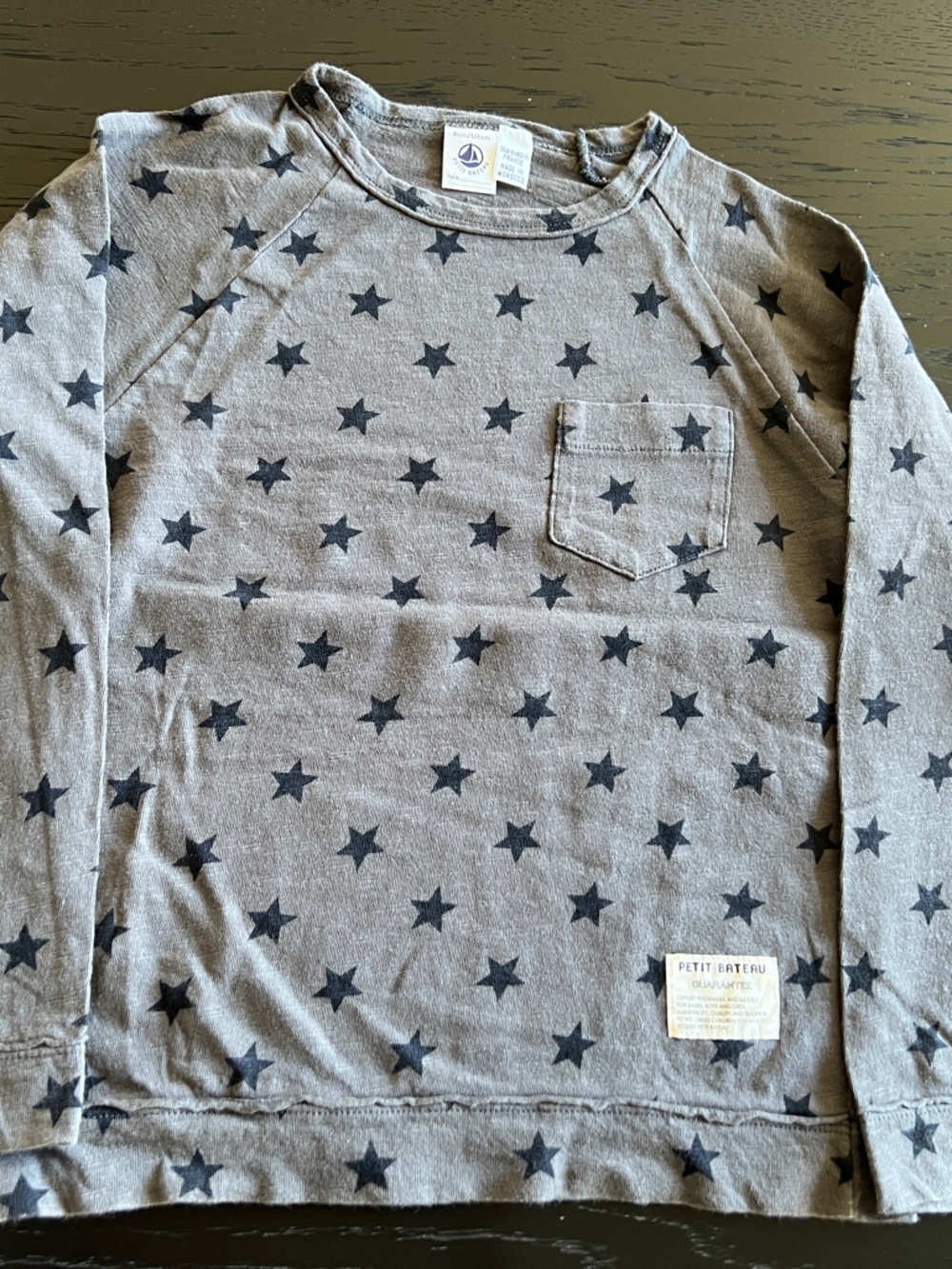 Petit Bateau Gray Long-Sleeve Tee with Black Star Print